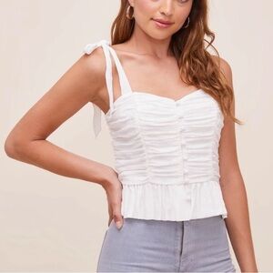 ASTR Duffy Tank White Ruched Sleeveless Top Button Down Detail Smocked Back